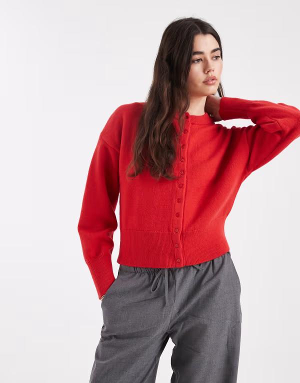 デイジーストリート レディース アウター カーディガン Daisy Street fitted waist cardigan in poppy Red レッド|ReVida 店