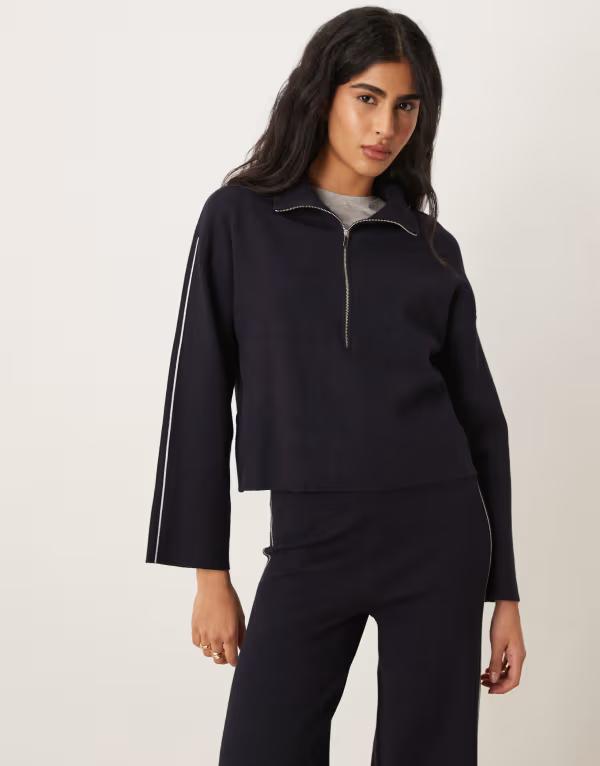 マンゴ レディース アウター パーカー・スウェット ハイネック ハーフジップ シャツ Mango Cosmus high neck half zip sweatshirt - part of a set NAVY ネイビー|ReVida 店