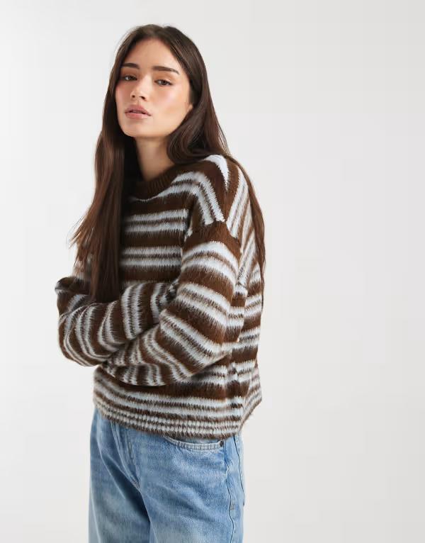 エイソス レディース アウター ニット・セーター ASOS DESIGN knit jumper brushed stripes Brown/Blue ブルー 14,186円