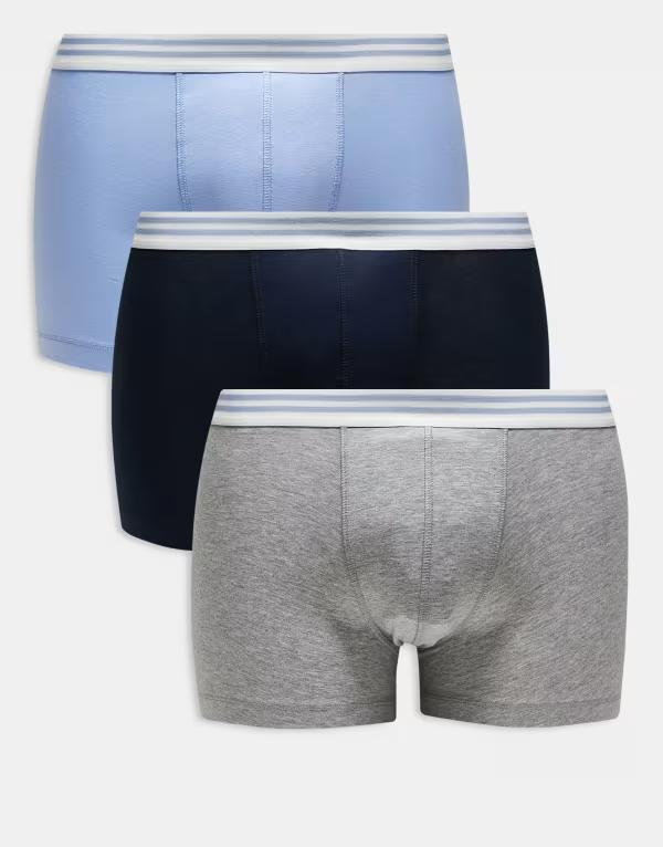 エイソス メンズ アンダーウェア トランクス ASOS DESIGN 3 pack trunks with stripe waistband in multi マルチカラー｜ReVida 店