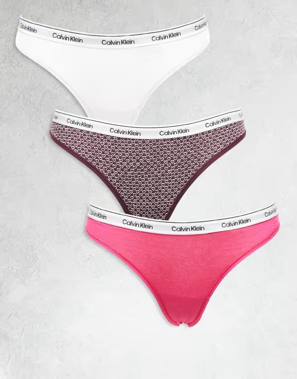 カルバンクライン レディース アンダーウェア ブリーフパンツ プリント ロゴ Calvin Klein Icon Logo 3-pack thongs/white/heart print Multi マルチカラー