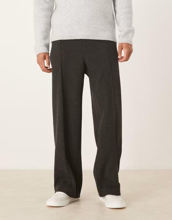 エイソス メンズ ボトムス カジュアルパンツ ワイドレッグ ウール ASOS DESIGN wide leg dress pants in charcoal woolook CHARCOAL チャコール 14,686円