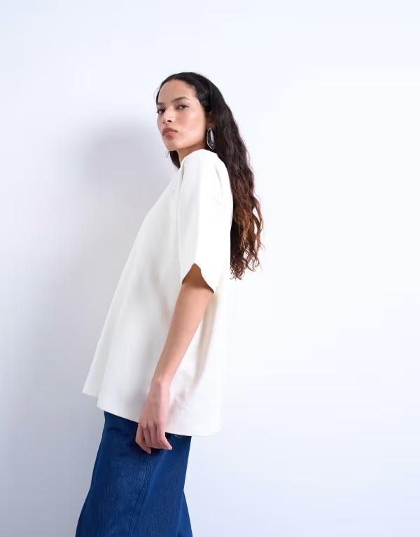 トップショップ レディース トップス Tシャツ Topshopremium interlock oversized tee in ecru エクリュ