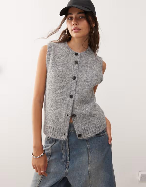 ウィークデイ レディース トップス ベスト Vネック ニット Weekday knitank top withigh V-neck melange - Exclusive to ASOS Dark gray melange グレー