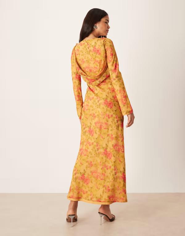 エイソス レディース トップス ワンピース フラワー柄 プリント マキシ フラワー ASOS DESIGN maxi dress with flared sleeves in mustard with floral print Mustard floral マスタード