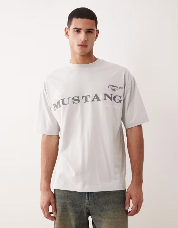 エイソス レディース トップス プルオーバー 刷り上げる ASOS DESIGN oversized t-shirt with FORD MUSTANG prints LIGHT GRAY 薄墨色