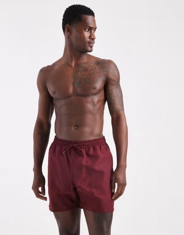 エイソス メンズ 水泳着 二分の一ズボン下・さる股引き 遊撃手ズボン下 ASOS DESIGN swim shorts インチ mid length Burgundy バーガンディ