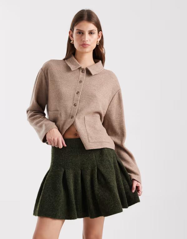 ミスセルフフリッジ レディース ボトムスカート プリーツ ミニット Misselfridge pleated knit mini skirt in olive オリーブ｜ReVida 店