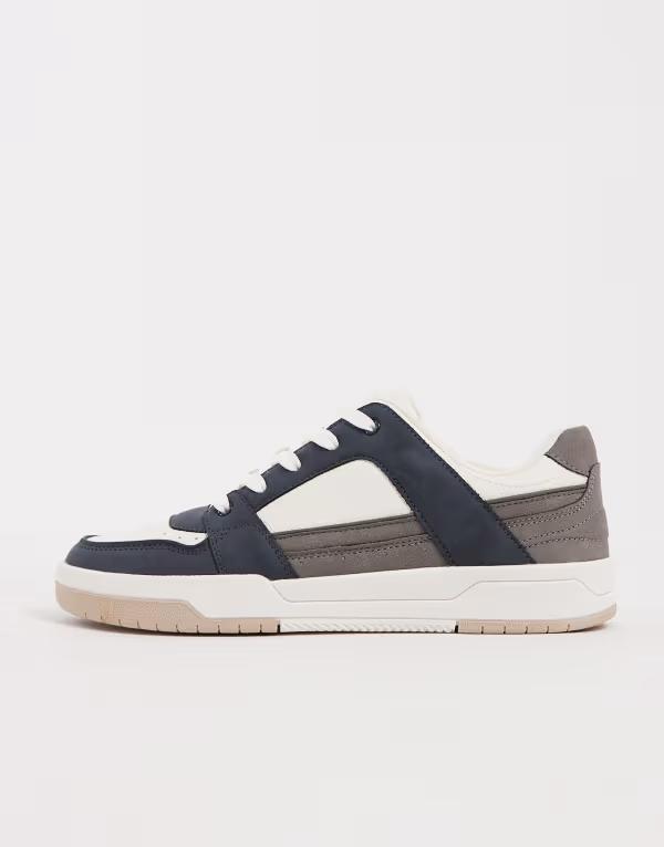 エイソス メンズ シューズ スニーカー ASOS DESIGN sneakers with paneling and White & Navy ホワイト