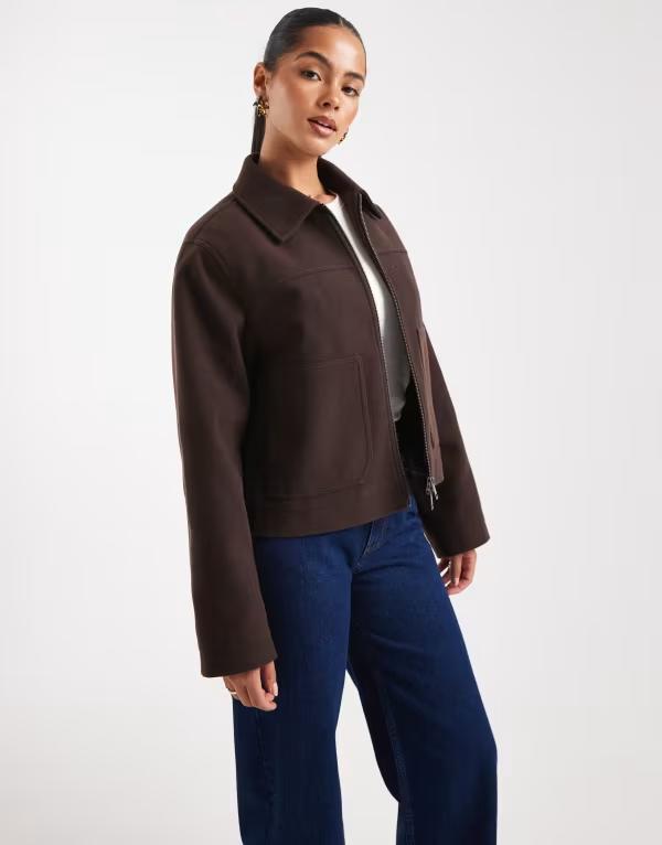 エイソス レディース アウター ジャケット・ブルゾン ASOS DESIGN top collar zip up jacket in chocolate チョコレート