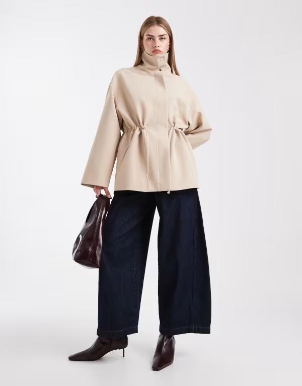 エイソス レディース トップス シャツ ドローコードウエスト スタンドネック ブレザー ASOS DESIGN funnel neck drawstring waist blazer in camel キャメル