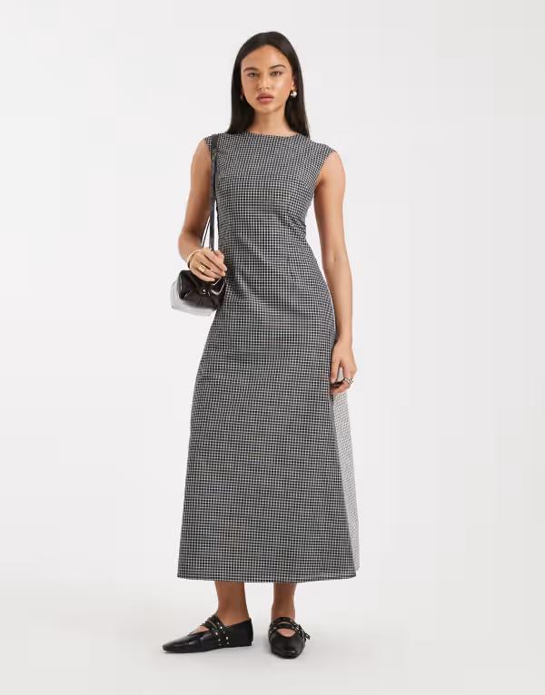デイジーストリート レディース トップス ワンピース コントラスト キャップ マキシ Daisy Street cap sleeve maxi dress withook and eye detailing in contrast mixed plaids Mixed check チェック 14,415円