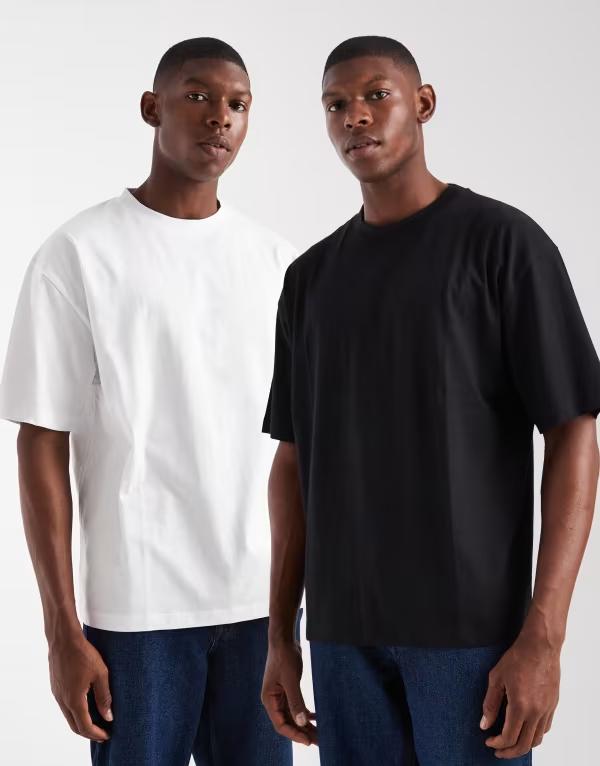 エイソス メンズ トップス Tシャツ ASOS DESIGN Essentials 2-pack oversized T-shirts and Black and white ホワイト