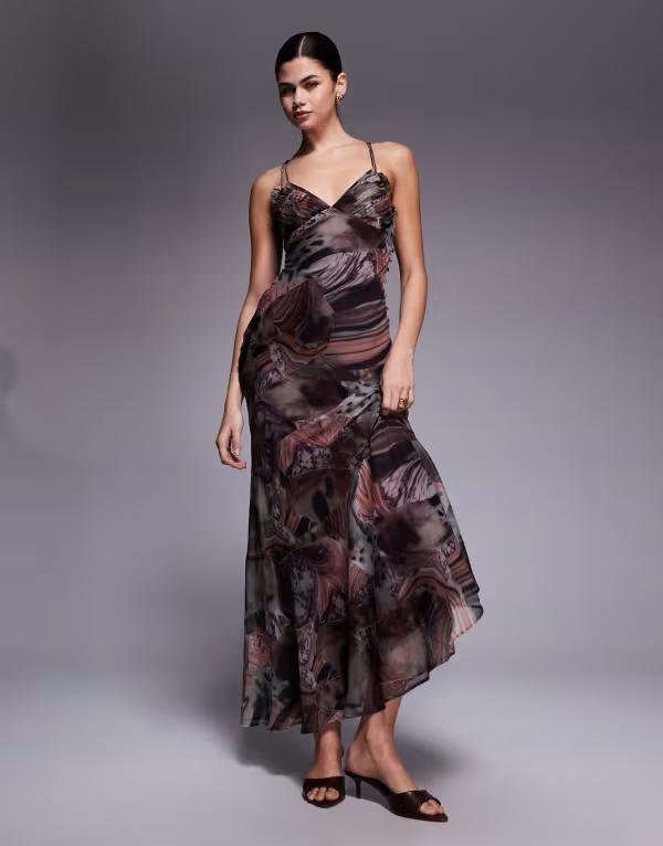 エイソス レディース トップス 衣装 ASOS DESIGN bias cut fishtail dress with micro double layer bust インチ abstract