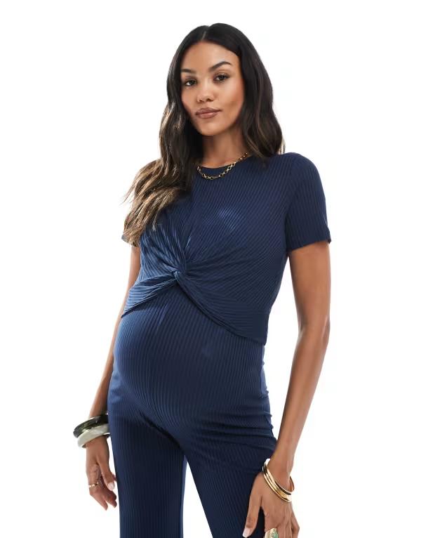 ママライシアス レディース トップス Tシャツ リブ クロップド ジャージー マタニティ Mama.licious Mamalicious Maternity ribbed jersey cropped t-shirt - part of a set Navy Blazer ネイビー
