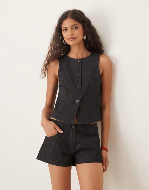 モーテル レディース トップス ベスト デニム Motel anila button up denim vest indigo INDIGO インディゴ