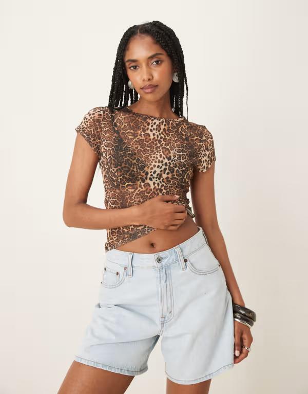 エイソス レディース トップス シャツ アニマル柄 プリント メッシュ ASOS DESIGN mesh baby tee in animal print Animal Print アニマル