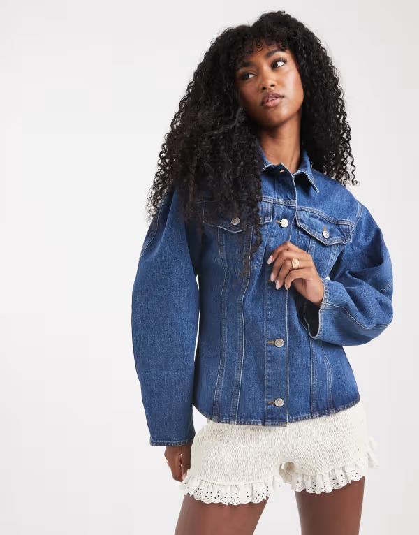 ミスセルフフリッジ レディース トップス シャツ デニム Misselfridge fitted corset denim shirt in mid wash Mid Wash デニム