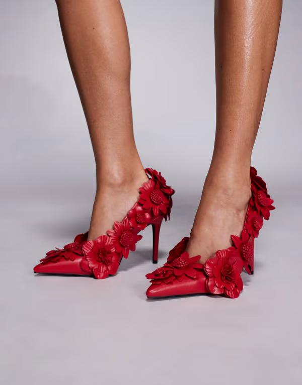 アザレア 一 レディース シューズ パンプス 御花柄 御花 踵 Azalea Wang Zarah embellished floral heeled pumps RED 赤いこと