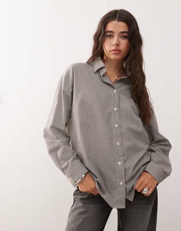 リクレイム ヴィンテージ レディース トップス シャツ ギンガムチェック ギンガム Reclaimed Vintage oversized shirt gingham plaid Browns ブラウン