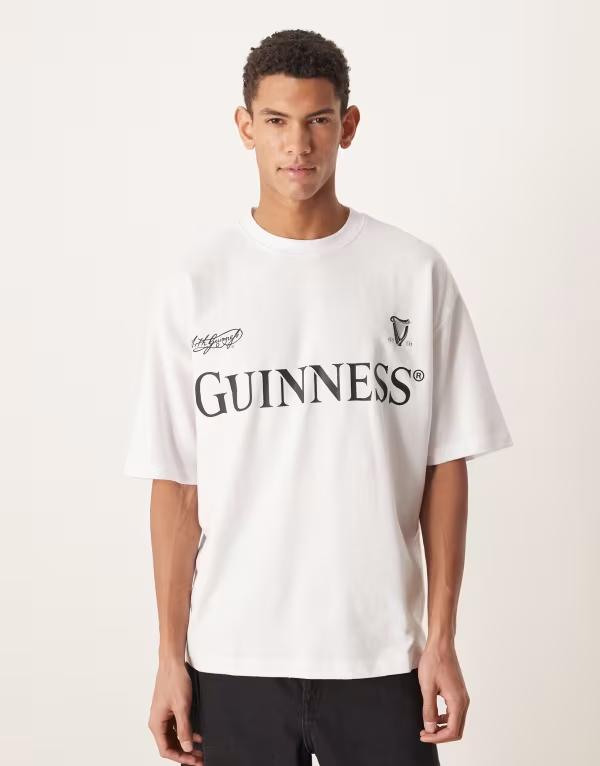 エイソス レディース トップス プルオーバー 刷り上げる ASOS DESIGN Unisex oversized t-shirt with Guinness prints WHITE 白いこと