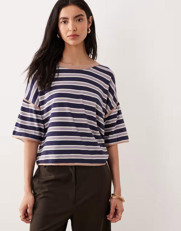 フリーピープル レディース トップス プルオーバー Free People clean crop rugby tee combo Navy combo 米国海軍