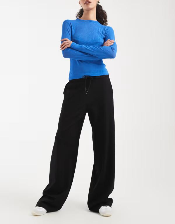 ヴェロモーダ レディース ボトムス カジュアルパンツ ワイドレッグ ジャージー Vero Moda tie waist pull-on jersey wide leg pants Black ブラック