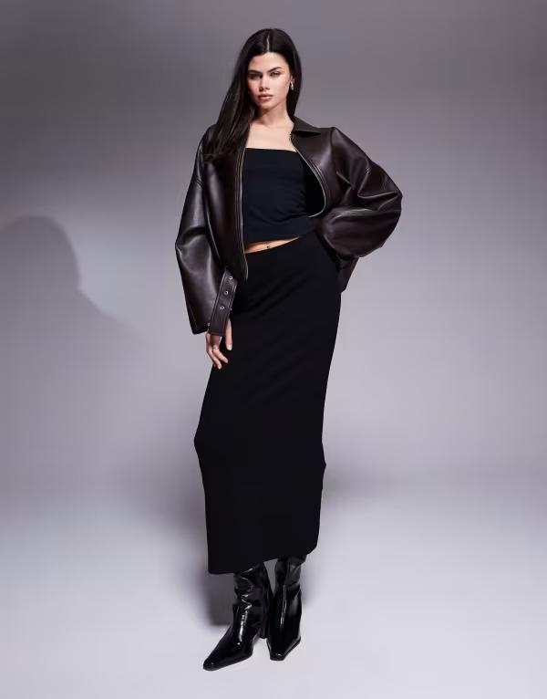 リバーアイランド レディース 下つ方スコート マキシ River Island cleaneoprene maxi skirt Black 黒いこと スカート-ボトムス-レディースファッション