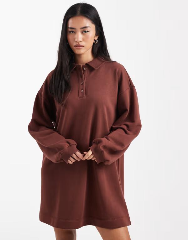 エイソス レディース トップス 衣装 スポーツシャツ ミニ ASOS DESIGN polo mini sweats dress インチ chocolate 黒茶