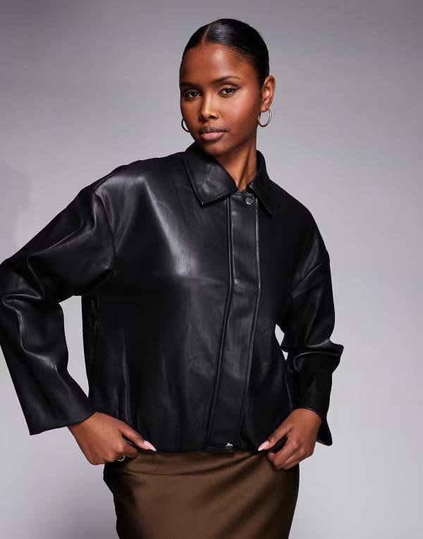 リバーアイランド レディース アウター ジャケット・ブルゾン レザー フェイクレザー River Island faux leather collared bomber jacket Black ブラック｜ReVida 店 21,885円