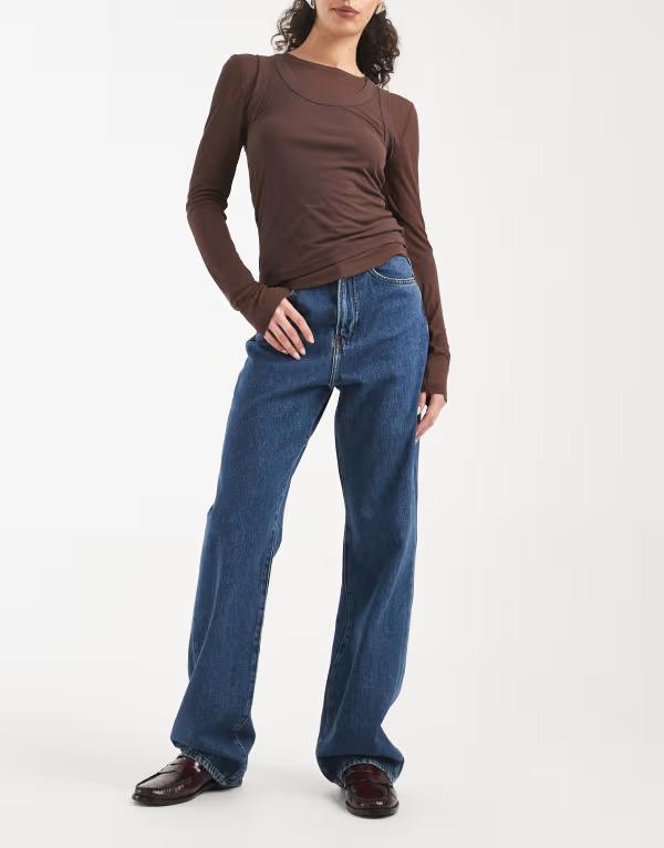 オンリー レディース ボトムス デニムパンツ ワイドレッグ ハイウエスト ジーンズ ONLY extra high waist wide leg jeans in mid BLUE ブルー 17,005円
