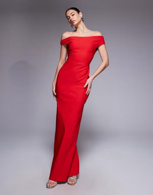 ベスパー レディース トップス ワンピース オフショルダー マキシ Vesper bengaline off-shoulder maxi dress RED レッド|ReVida 店