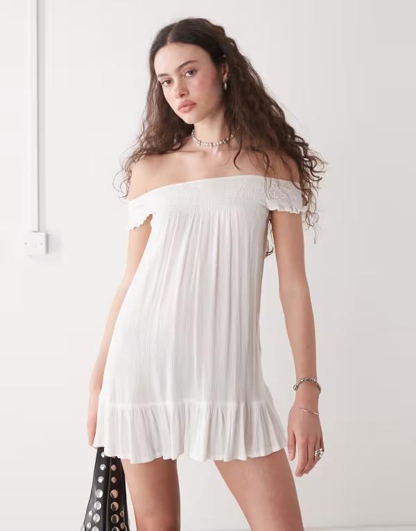 モーテル レディース トップス ワンピース ミニ Motel panasi off the shoulder mini smock dress Off-white オフホワイト|ReVida 店