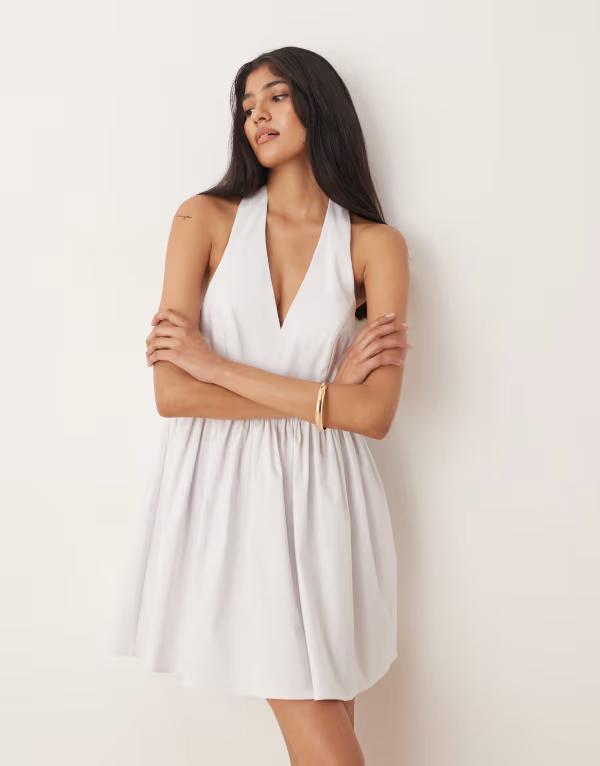 エイソス レディース トップス ワンピース シャツ ノースリーブ ASOS DESIGN sleevelesshirt skater dress WHITE ホワイト｜ReVida 店 7,336円