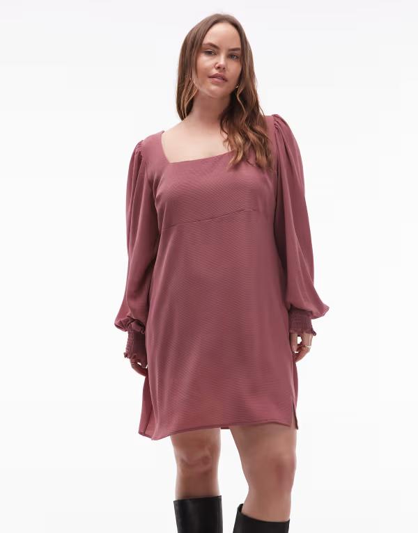 エイソス レディース トップス ワンピース ASOS Curve ASOS DESIGN Curve square neck long sleeve dress with tie back detail in rose