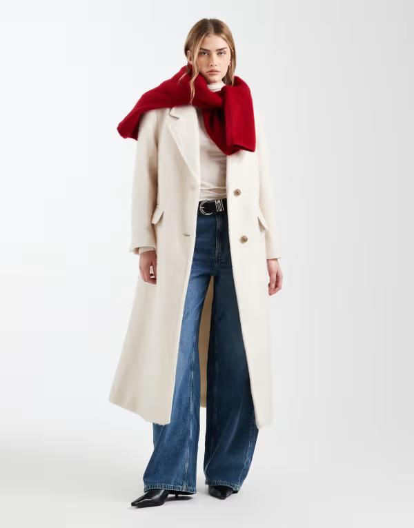 エイソス レディース アウター コート ウール ASOS DESIGN premium brushed wool blendad coat in cream クリーム