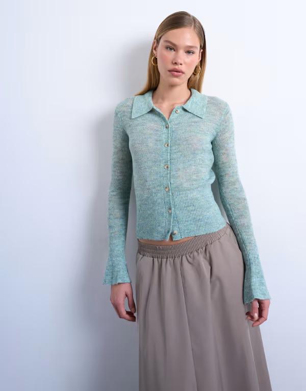 トップショップ レディース アウター カーディガン シアー ニット Topshop knit sheer collared cardigan in mint ミント｜ReVida 店 16,860円