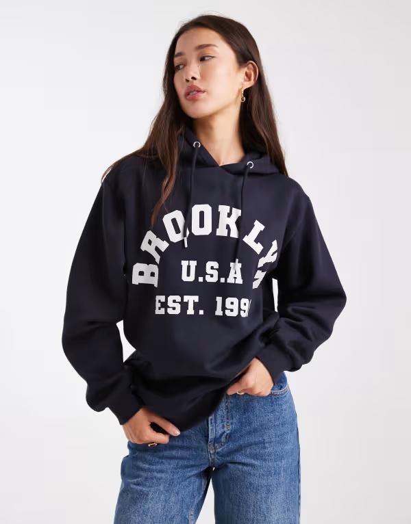 デイジーストリート レディース アウター パーカー・スウェット プルオーバー Daisy Street jersey hoodie NAVY 米国海軍