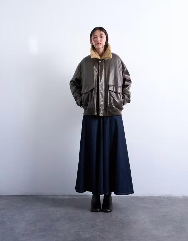 トップショップ レディース ボトムスカート デニム マキシ Topshop denim yoke front maxi skirt indigo rinse INDIGO インディゴ|ReVida 店