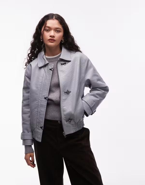 コルージョン レディース アウター ジャケット・ブルゾン COLLUSION pu bomber jacket withardwear blue ブルー
