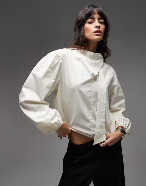エイソス レディース トップス シャツ ブラウス ASOS DESIGN poplin tie neck blouse in oyster