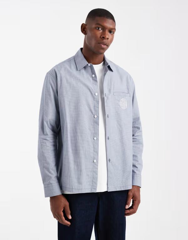 エイソス メンズ トップス シャツ ASOS DESIGN relaxed plaid shirt with chest embroidery BLUE ブルー