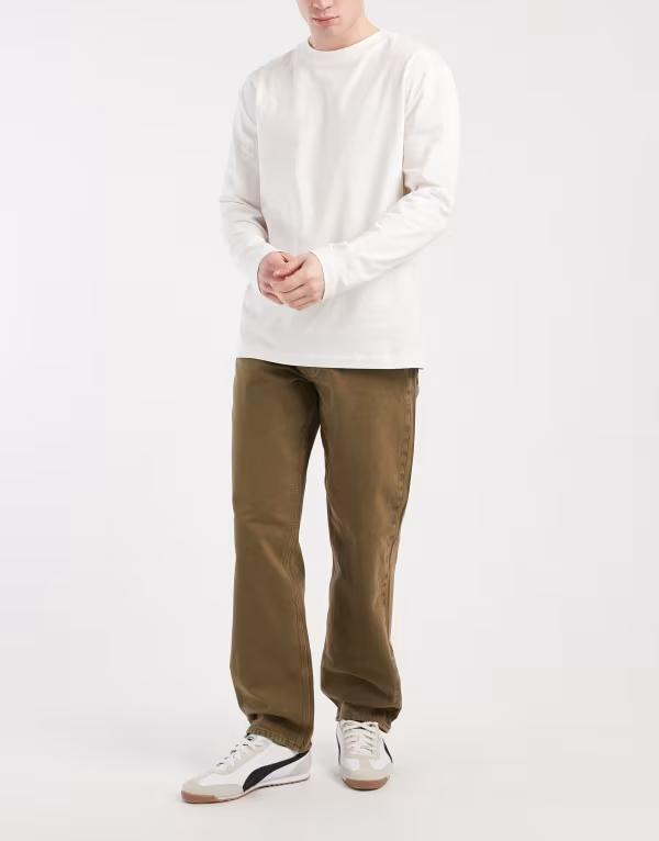 エイソス メンズ ボトムス ジーンズズボン下 デニム ASOS DESIGN straight fit jeans インチ washed Khaki カーキ