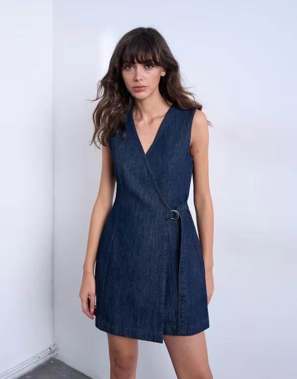 とっ始め販売店 レディース トップス 衣装 ミニ ジーンズ Topshop denim wrap mini dress indigo rinse INDIGO インディゴ