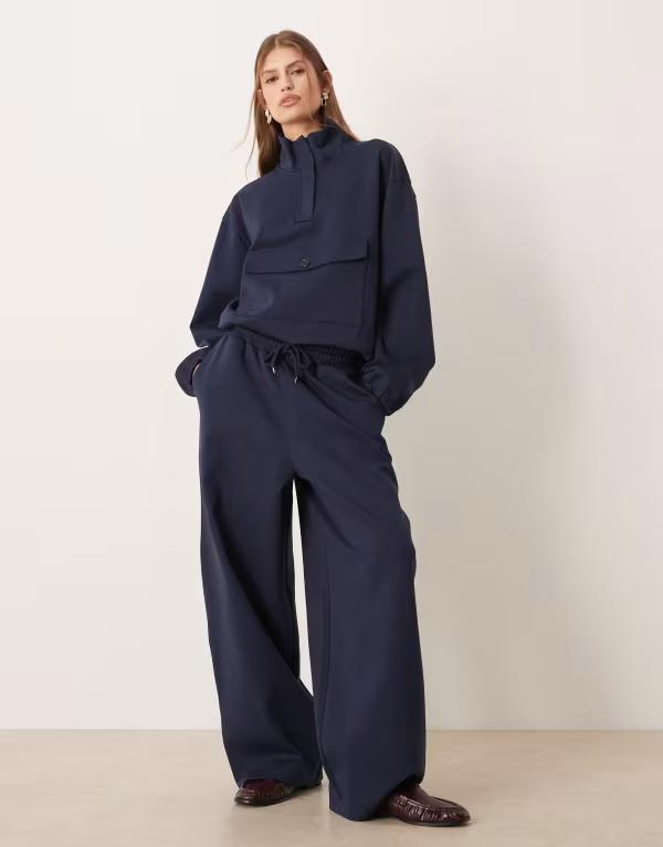 エイソス レディース ボトムス カジュアルパンツ スウェットパンツ ASOS DESIGN interlock sweatpants - part of a set NAVY ネイビー