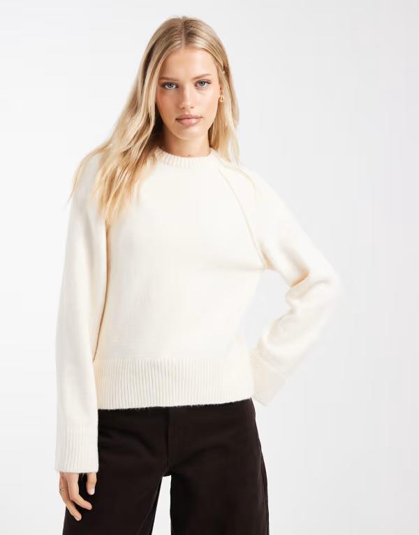 エイソス レディース アウター ニット・セーター クルーネック ASOS DESIGN knit crew neck sweater with raglan sleeve in ecru Ivory アイボリー