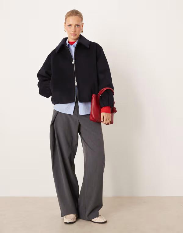 マンゴ レディース アウター ジャケット・ブルゾン Mangoversized puffball harrington jacket NAVY ネイビー