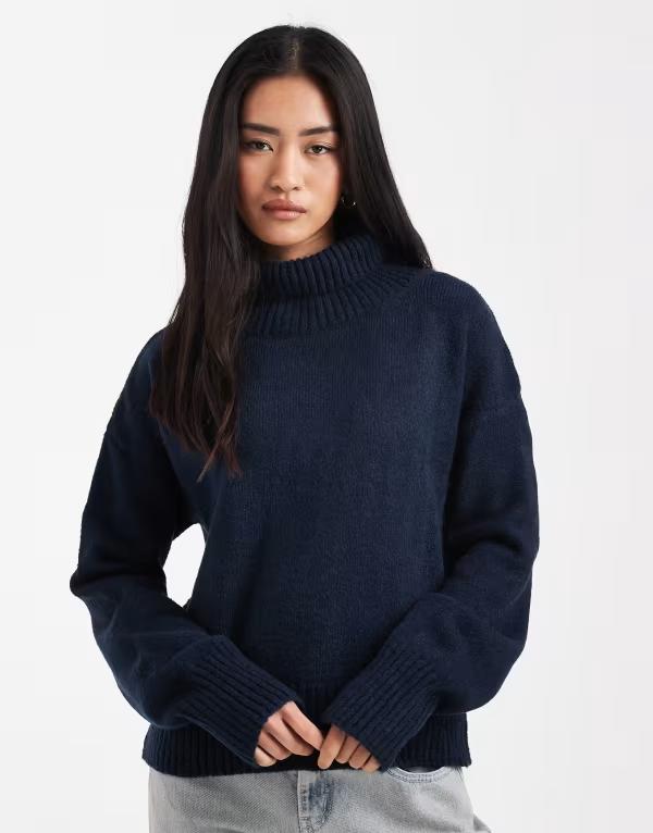 エイソス レディース アウター ニット・セーター スタンドネック ASOS DESIGN knit funnel neck sweater NAVY ネイビー