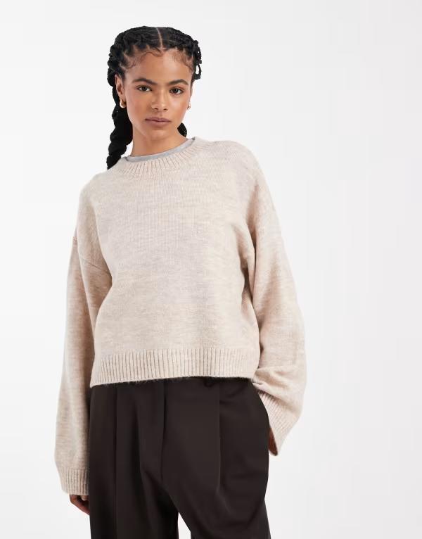 エイソス レディース アウター ニット・セーター ASOS DESIGN wide sleeve oversized knit sweater in oatmeal Cream クリーム
