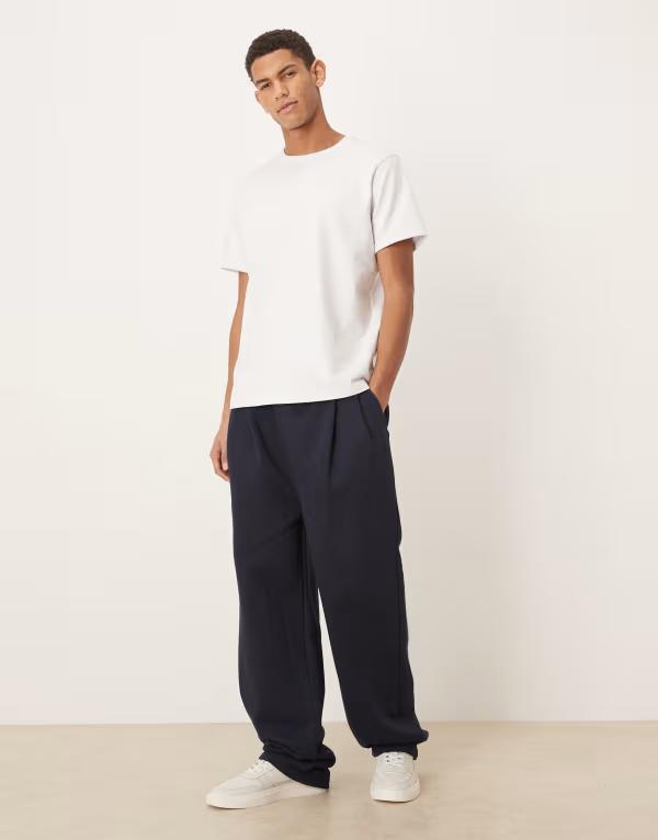 エイソス メンズ ボトムス 心地よいズボン下 ワイドレッグ スウェットパンツ ASOS DESIGN premium heavyweight wide leg sweatpants with pleats - part of a set Sky captain 米国海軍